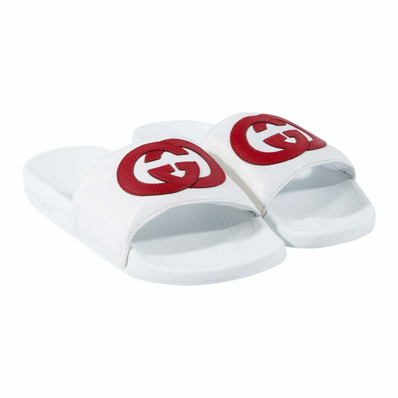 Gucci Pursuit Slides White Red Nappa Leather GG Logo Flat Flip Flop Sandal 36 - Picture 5 of 12
